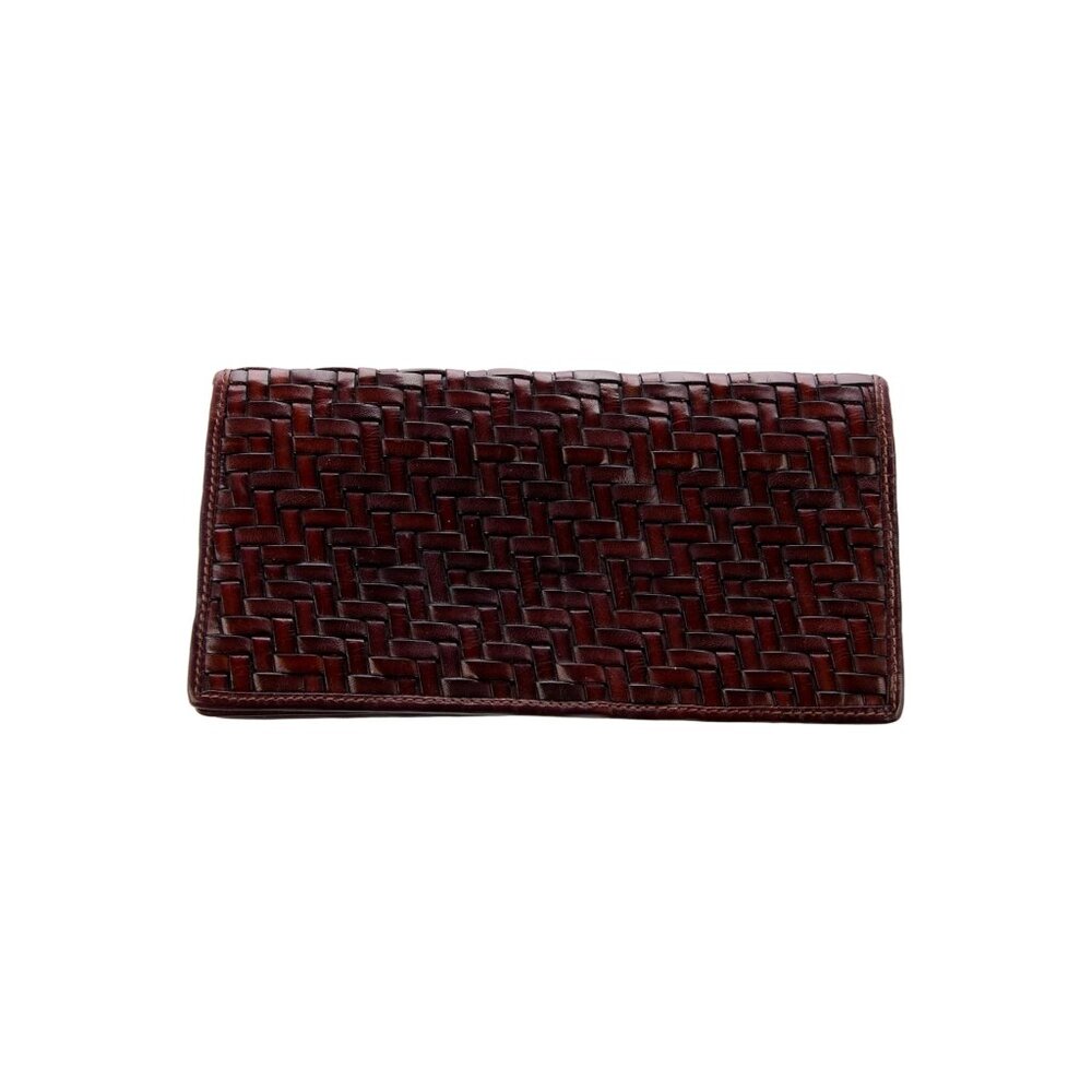 Bally Continental Wallet Brown Leather Braided Accents 3 Pockets Card Slots